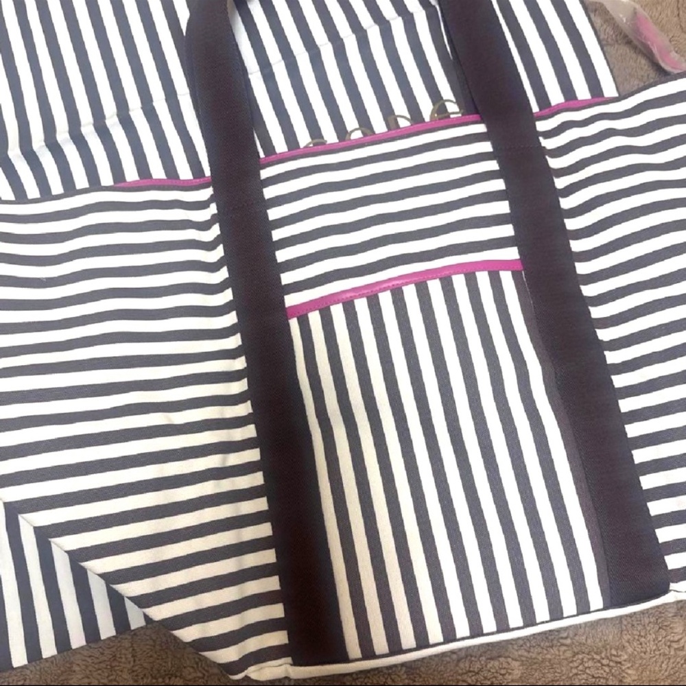 Henri Bendel Striped Canvas Tote Bag with Hot Pink Interior - Picture 5 of 7